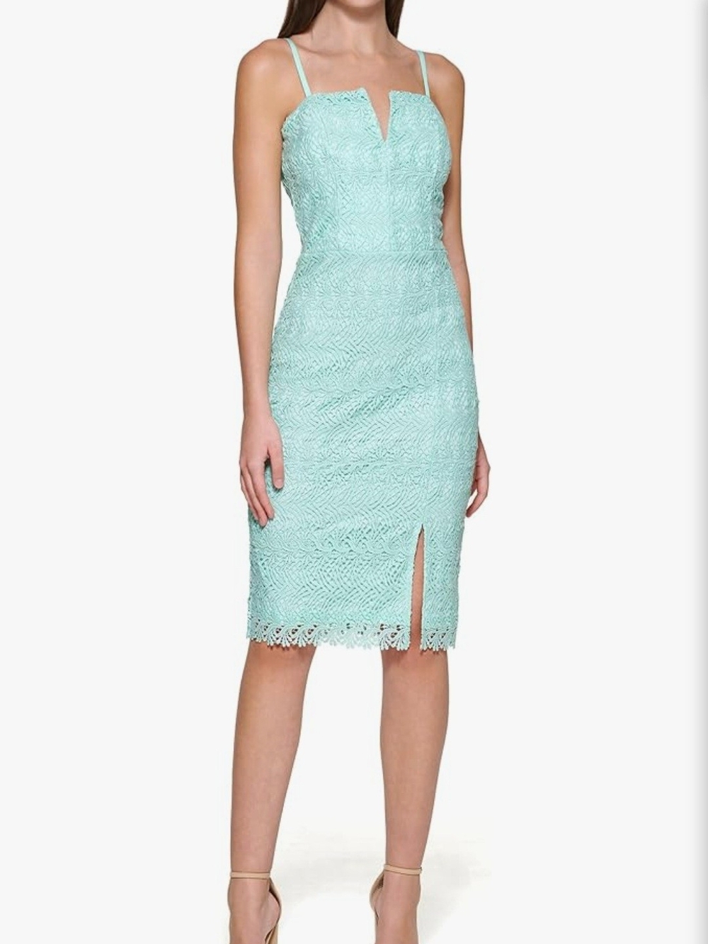 Guess Mint Green Midi Sweetheart Notch Spagetti Strap Dress.